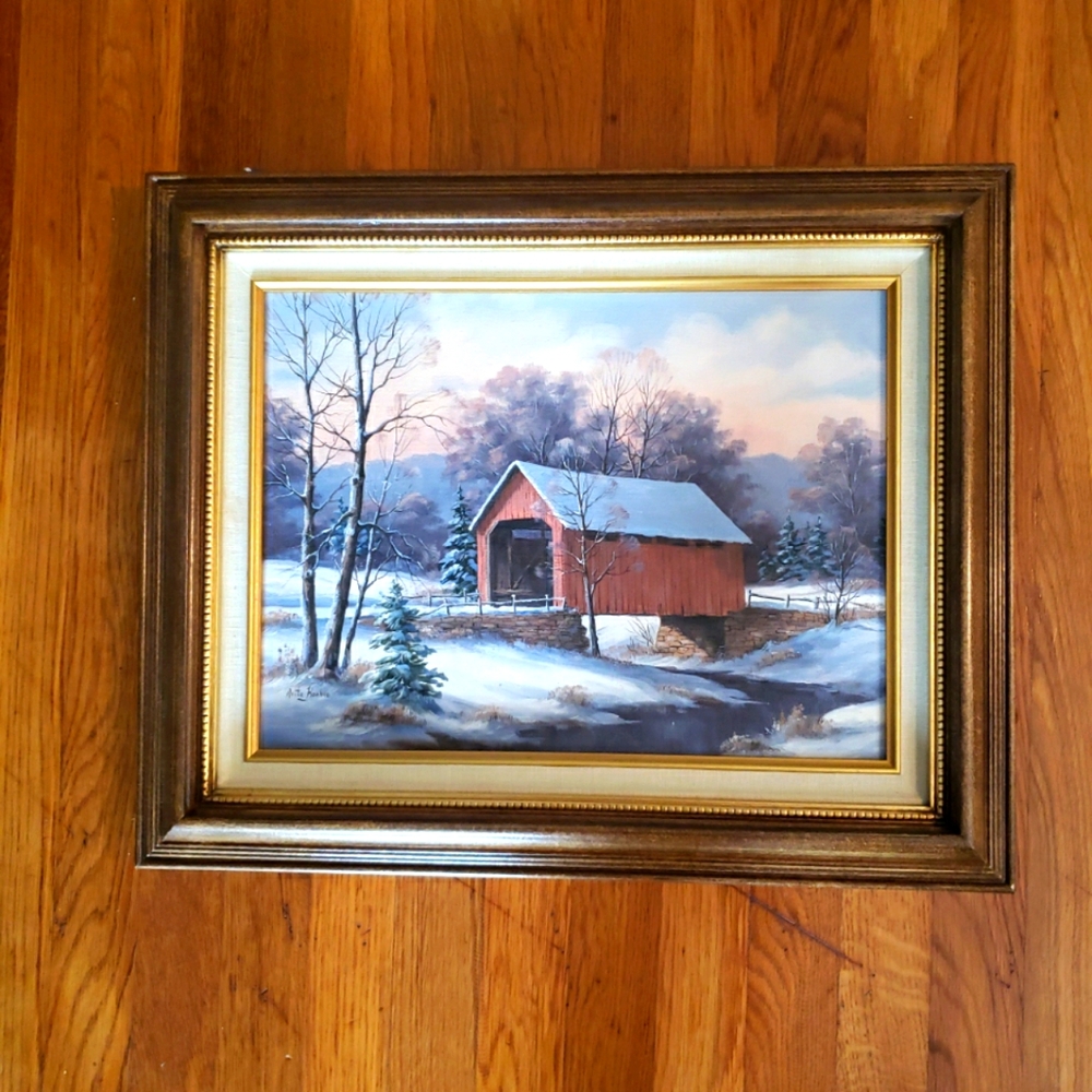 Anita Hoehne Original Oil on Canvas Covered Bridge Landscape Painting